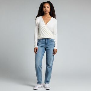 NEW NWT Banana Republic Solid White v Neck Long Sleeve Blouse Spandex size LP